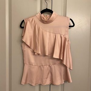 NWOT Zara Blush Silk Ruffle Top
